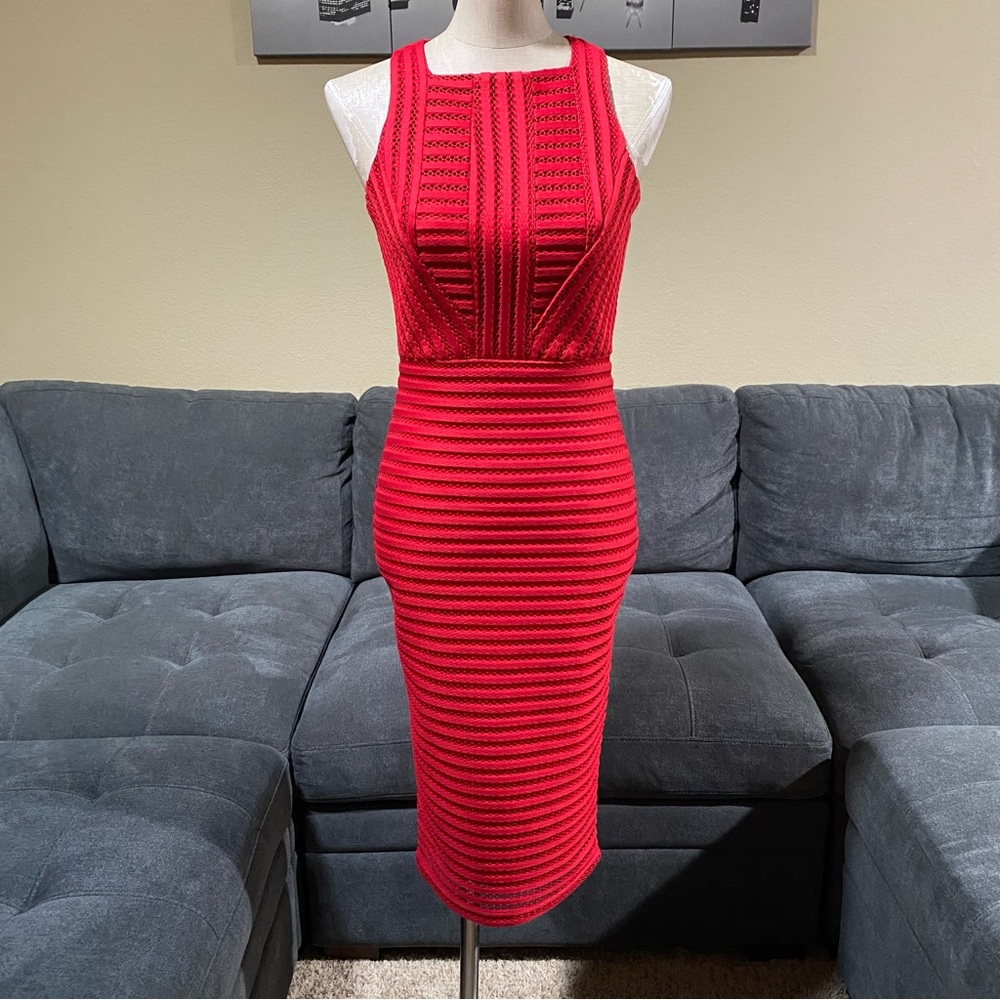 NWT AX Paris Red Body-Con Cocktail Midi Dress